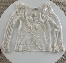 Laura Ashley Vintage Bohemian Peasant Dot Textured Cotton White Lacey Blouse Sz8 picture