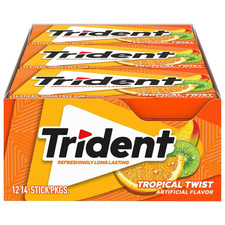 Trident Tropical Twist Sugar Free Gum 12 Packs 168 Pieces Long Lasting Flavor picture