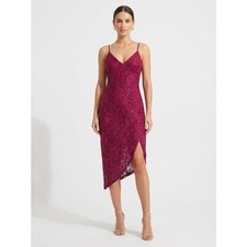 Guess Sequin Lace Midi Dress Women XS Berry Magenta Cocktail Party NWT Slit picture