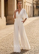 MISSACC Pantsuit V-Neck 1/2 Sleeves Floor-Length Stretch Chiffon Wedding NWT 20 picture