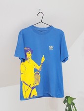 Adidas Ilie Nastase Tennis Vintage 00's Men's Blue Cotton Tee Shirt Size M picture