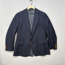 VTG Norman Hilton 42R Heavyweight Flannel Wool Sport Coat Navy Heritage Blazer picture