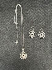 Brighton Silver Tone Sunburst Pendant Necklace & Dangle Earrings Jewelry Set picture