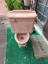 Vtg Deco Mid Century Coral Pink Porcelain Toilet Old American Standard 443-25E picture