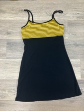 Byer Too Vintage Womens Mini Dress Medium Black Yellow Striped Stretchy VTG 90's picture
