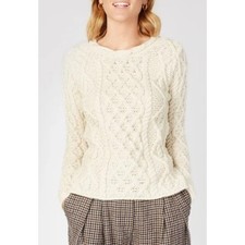 Irelands Eye Pure Wool Lambay Lattice Cable Aran Sweater Natural Womens Large picture