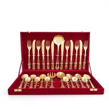 27-Piece Handcrafted Brass Cutlery Set | Premium Traditional Brass Flatware for picture