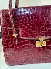 Baby POROSUS CROCODILE Skin Purse Bag Burgundy Red Vintage Hermes Era picture