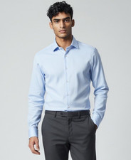 David Donahue Dress Shirt 16 34/35 Regular Fit Blue White Geometric NWOT picture