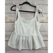 Madewell Eyelet Peplum Tank Top Womens Large White Tie Shoulder Smocked picture