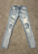 KDNK Men’s Light Wash Blue Distressed Skinny Slim Fit Denim Jeans 5-Pocket picture