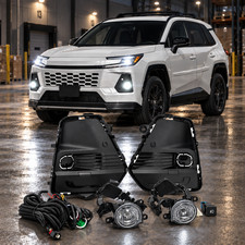 White LED Fog Lights For 2026 2027 TY Rav4 With Black Bezel Bracket Wires Switch picture