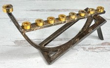 Vintage MCM Sami Ghattan Modernist Metal Hanukkah Menorah Judaica Jewish picture