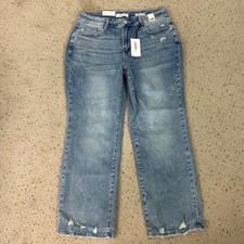 NEW Judy Blue Straight Fit Jeans Blue Distressed Mid Rise Size 16W Women's picture