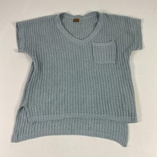 POL Anthropology Sweater Tunic Womens Medium Blue Chunky Knit Short Sleeve picture