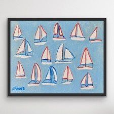 ARivers Modern Abstract Art Sail Boats Painting 14x11 Signed Original Decor picture