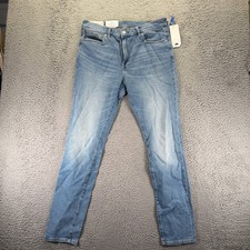 H&M &Denim Jeans Mens 36x32 Blue Cotton Denim Skinny Leg Faded Stretch Workwear picture
