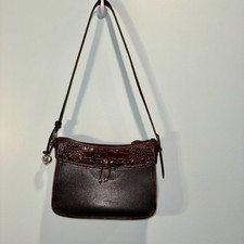 VTG Brighton Emma Crossbody Black Brown Croc Leather Silver Heart Charm Y2K picture