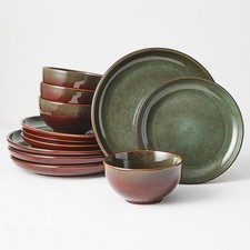 Pokini Stoneware Dinnerware Sets Service for 4, 12 pcs Reactive Glaze Plates ... picture