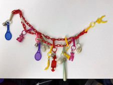 Vintage 1980s Plastic Charm Necklace Red Chain Loaded Charms Taiwan picture