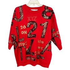 VTG 80s 90s Limited EXPRESS Red Gold Letter Oversized 3/4 Sleeve Sweatshirt picture