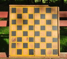 Vintage Folk Art Gameboard Checkerboard Chess Mustard Black Primitive Folk Art picture