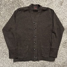 40s 50s Vintage Utica Knitting Co BODYGARD Brown Wool Cardigan Size 42/44 picture