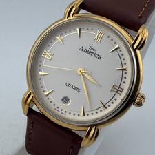 VTG Time America Quartz Watch Unisex Gold Tone Leather Japan Analog New Battery picture