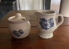 Vintage Pfaltzgraff  Yorktowne Creamer and Sugar Bowl Blue Stoneware no issues picture