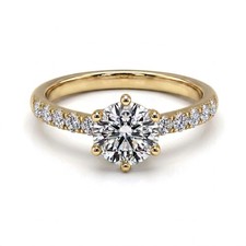 1.51 Ct Round Cut SI1/E Solitaire Pave Diamond Engagement Ring 14K Yellow Gold picture