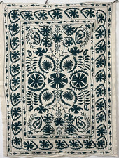 Suzani Bed Cover, Uzbek Suzani, Handmade Table Cloth, Cotton Bedspread, Gift Her picture