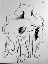 Horses Abstract Cubist Charcoal Drawing On Paper 11”x14” Original Signed picture