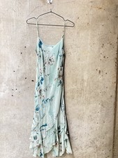 Papell Boutique 100% Silk Shell Mint Blue Floral Ruffle Hem Slip Dress picture