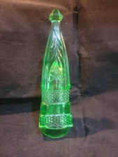 Vintage Antique Green Vaseline Uranium Glass Car Bud Vases 7.5” Near Perfect picture