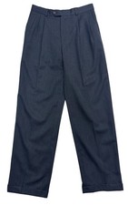 Pronto Uomo 30x32 Navy Blue Dress Pants Trousers 100% Wool Pleated Cuffed Mens picture