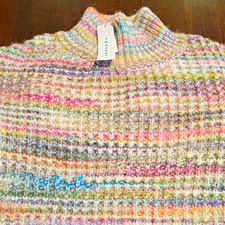 Topshop Women’s Striped Multicolor Chunky Knit Mock Neck Pullover Sweater XS picture