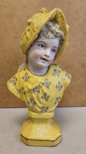 Antique French 1880s Porcelain Mauger Fils YELLOW GIRL BUST Statue Figurine picture