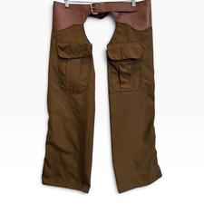 Vintage 70s 80s Motorcycle Chaps Canvas Leather Utility Cargo Biker Brown 36-40 picture