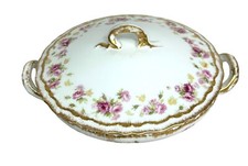 Antique Theodore Haviland Limoges France Covered Serving Bowl With Lid Floral Pa picture