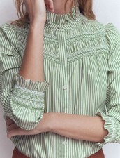 Boden Edme Smocked Detail Frill Top Highland Green Size 6 NWT picture