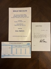 Hal Prince Broadway Producer Personal Note & Theatre Wing Honors Card picture