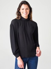 Vince Black Shirred Mock Neck Silk Blouse Long Sleeve Size Small picture