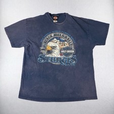 Vintage 2003 Harley Davidson Sturgis Black Hills Rally T Shirt XL Blue USA picture