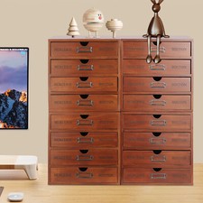 Vintage Library Desk Drawer Organizer - Wooden Storage Box With 16 Drawers Retro picture
