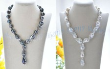 Huge 25mm Real Natural White Black Baroque Keshi Pearl Pendant Necklaces 17'' picture