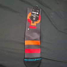 Stance Wade Collection Men’s Crew Socks Black Red Orange Striped Cushioned L picture