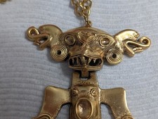 Rare Vintage Tortolani Aztec Style Pendant Necklace Gold Tone Rare picture