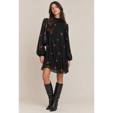 ASOS DESIGN Rose Embroidered Mock Neck Mini Dress Black Red Floral US 8 picture