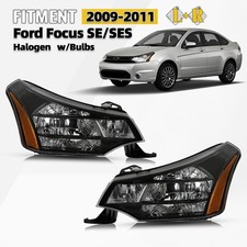 Halogen Headlight For 2009-2011 Ford Focus w/ Bulb Black Crystal Pair Left+Right picture