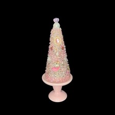Handmade Bejeweled Tree Made W/Vintage Jewelry With Stand Pink picture